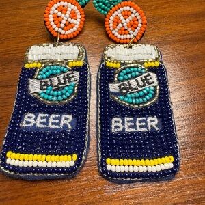 Beaded Blue Beer Can Earrings
